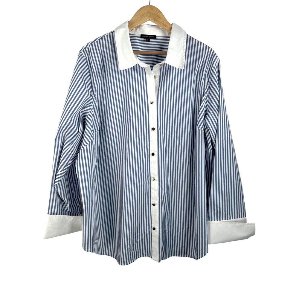 Universal Standard Button shirt sz 22/24 Blue Striped Gold Button career